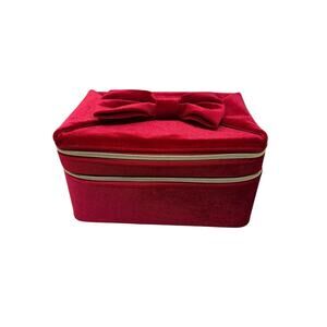 Estee Lauder Red Velvet Bow Train Case Makeup Cosmetic Travel Bag Gift NWOT